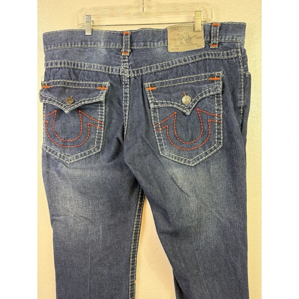 Vtg True Religion World Tour Jeans Mens 42x32 Embroidered Patch USA‎ Grunge Hip